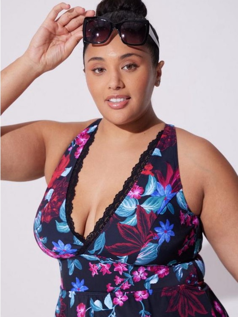 torrid Black Floral Halter Swim Dress with Pink & Teal Accents - Picture 3 of 7